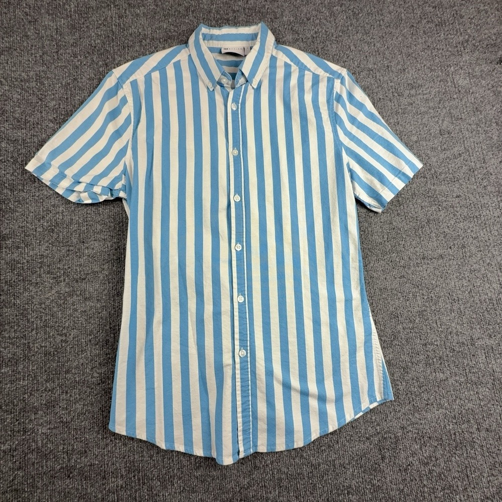 ASOS DESIGN Shirt Mens Medium Blue White Stripe Short Sleeve Button Up Casual